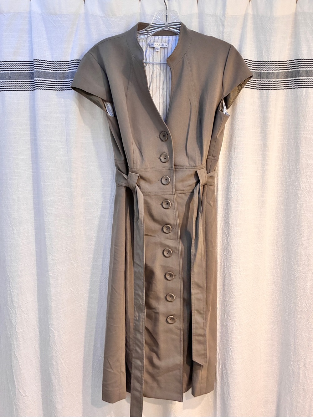 Sandra Darren Taupe Button-Front Structured Midi Dress